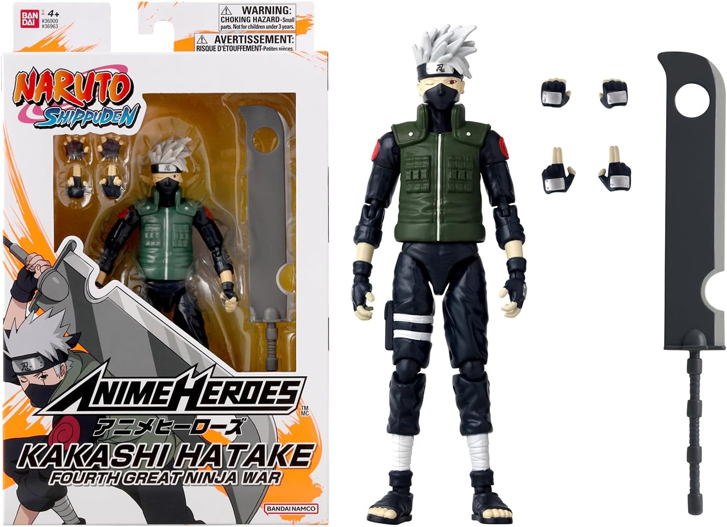Anime Heroes Naruto Action Figure Hatake Kakashi Fourth Great Ninja War | 17cm Hatake Figure with Extra Hands and Accessories | Naruto Anime Figure | Bandai Action Figures for Boys and Girls