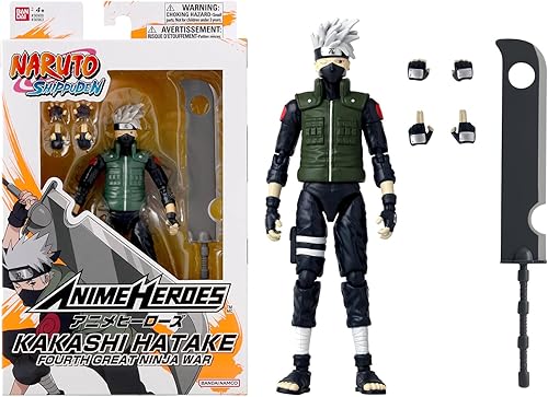 Anime Heroes Naruto Figura de acción de Hatake Kakashi Cuarta Gran Guerra Ninja Figura de Hatake de 6.7 in con manos y accesorios adicionales