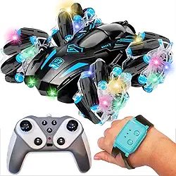 Carro Controle Remoto 2.4G 4WD Stunt Wheels – Drift, Rotação 360°, Controle por Gestos e Manete, Luzes LED, Música, Escalada Off-Road – Brinquedo Infantil Recarregável (Preto/Verde)