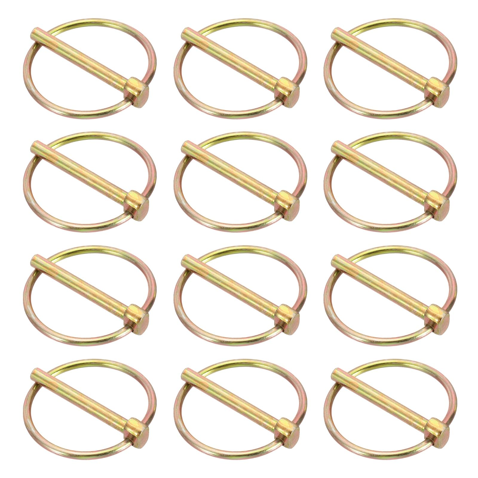 sourcing map 12Pcs Lynch Pin with Ring (5mm x 40mm) - Heavy Duty Linch Pins Shaft Locking Pin Clips Carbon Steel, for Farm Tractors Trucks Lawn Mowers Trailers Trolley, Gold