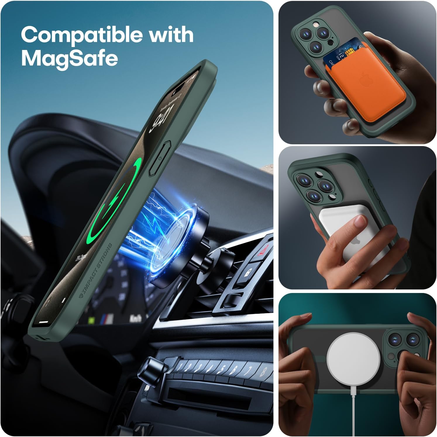 ImpactStrong Magnetic Guard Designed for iPhone 15 Pro Max Case [Camera Protection] [Military Grade Drop Tested] [Compatible with MagSafe] Slim Translucent Matte Phone Case (6.7") - Dark Green - Image 6