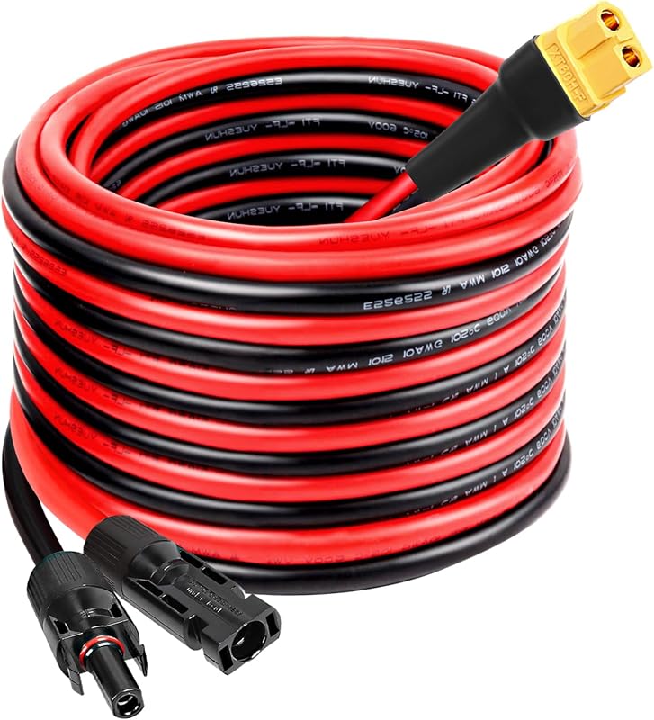 Solar to XT60 Extension Cable 10AWG 20FT Solar Connector to XT60 Adapter Cable for Solar Panel to Portable Power Station Solar Generator Battery Pack