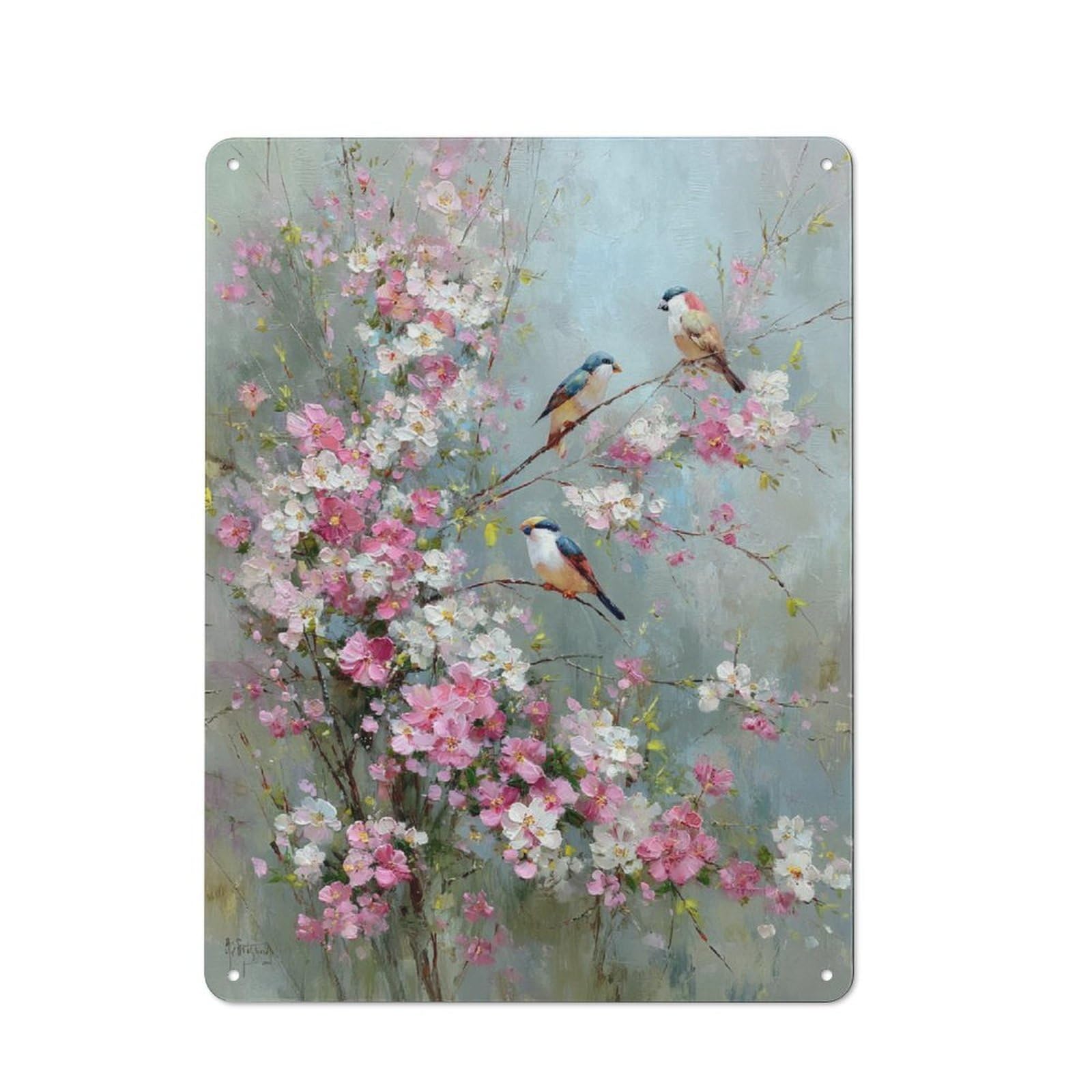 Junmoney Spring Birds In Bloom Tin Sign 40X30cm For Workshop Wall, Rustic Wall Decor, Suited To Workshop Decor Fans