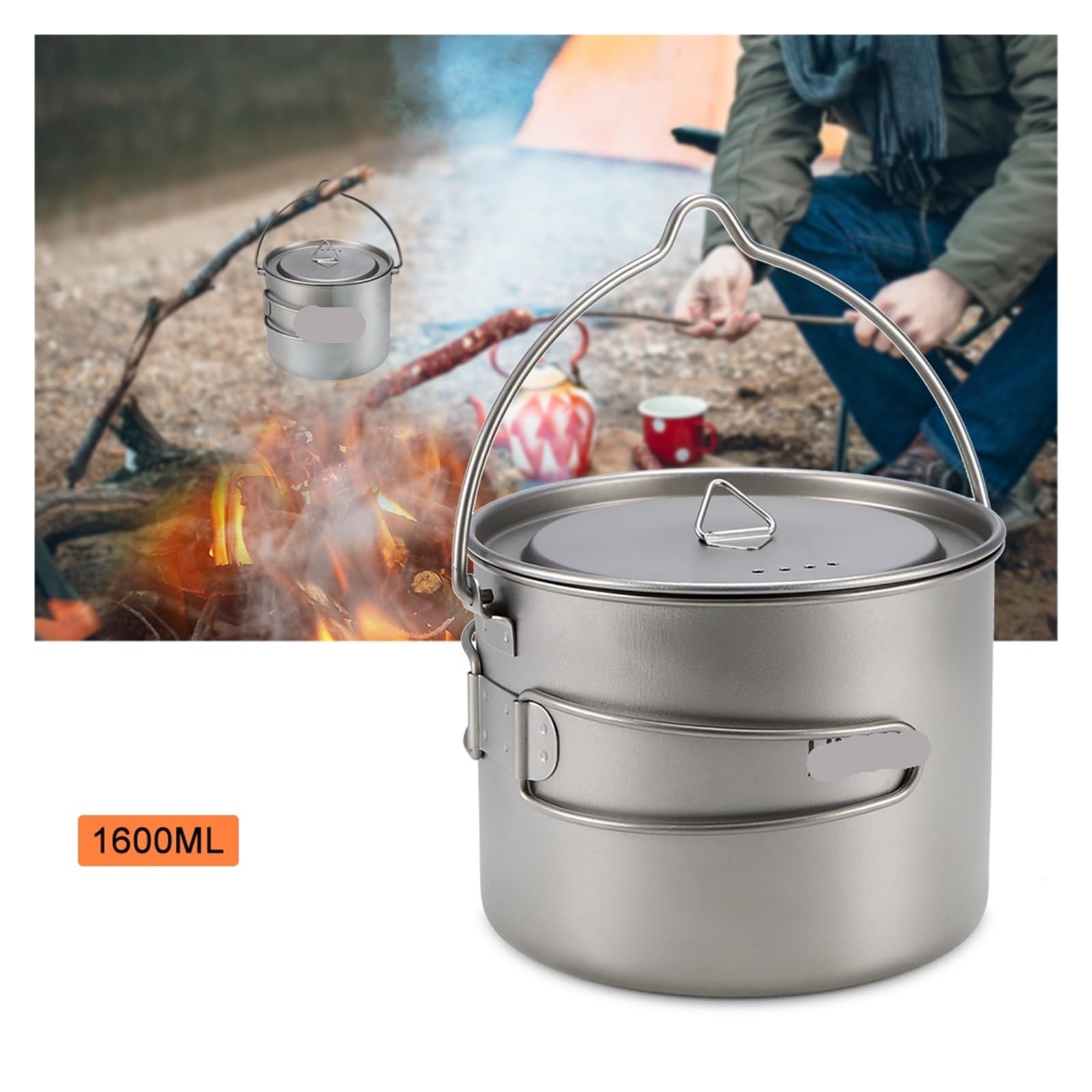 Generico Compatibile con Tazza da 900 ml Ultraleggera Portatile Appendere Coperchio e Manico Pieghevole Campeggio all'aperto