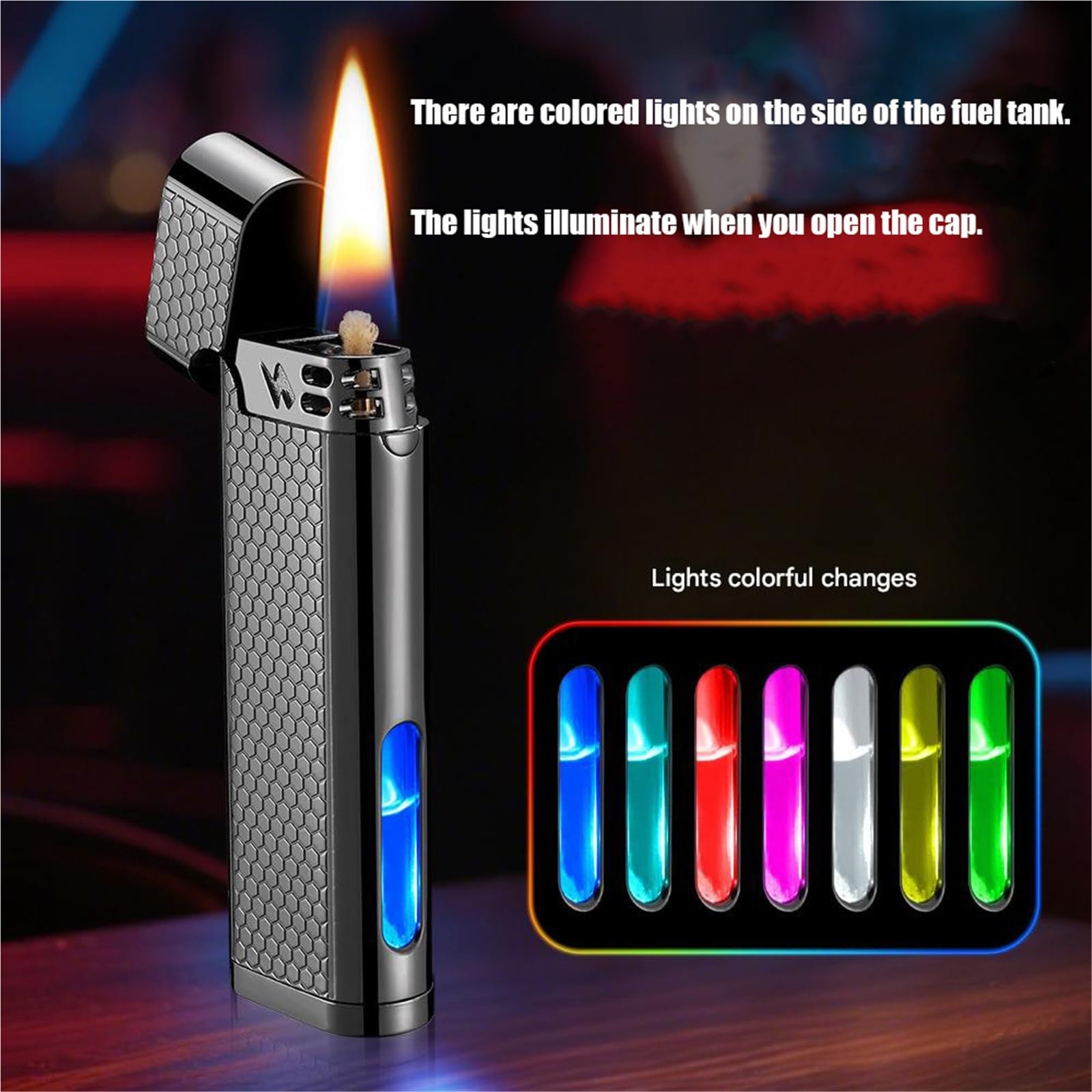 Encendedor de queroseno con control de voz, cuatro modos de encendido, elegante cuerpo de metal, luces coloridas, perfecto para regalos y coleccionables