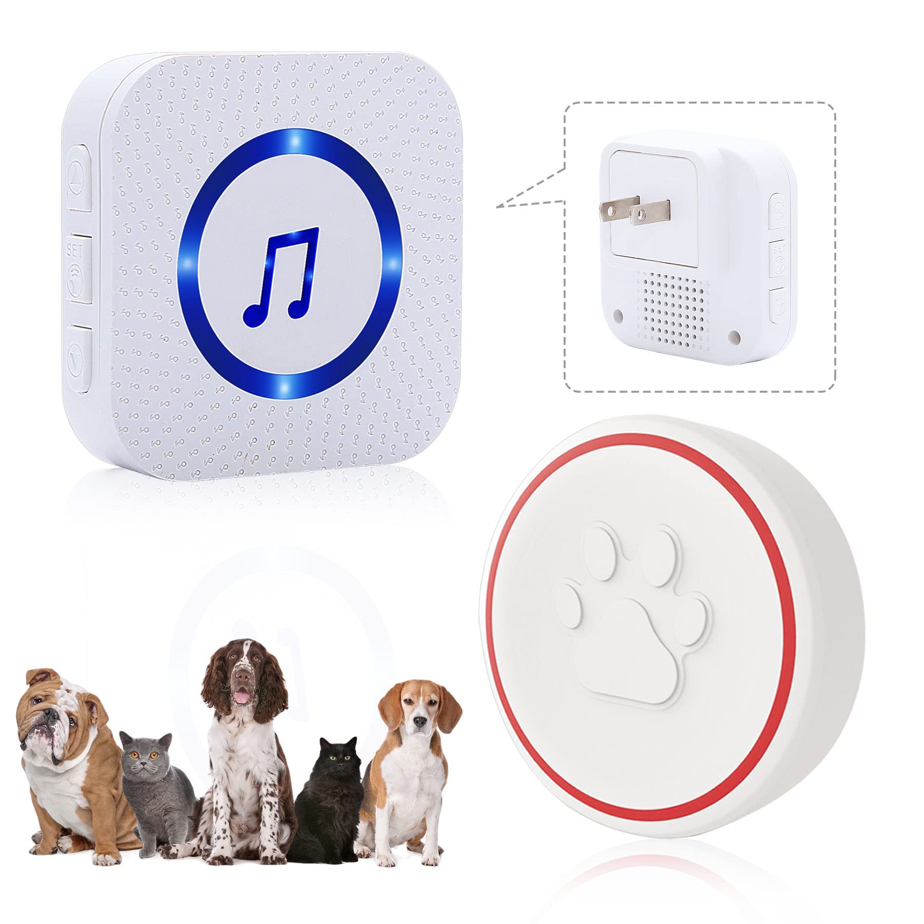 ChunHee Dog Doorbells-Dog Door Bell for Potty Training-Wireless Doggie Buttons for Go Outside Communication with IP55 Touch Type Buttons, 5 Levels Volume 55 Ringtones Receiver