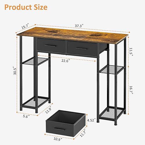 Miniatura 2 de Escritorio para computadora con cajones, escritorio de oficina en casa de 37.3 pulgadas con estante de almacenamiento, mesa de estudio para niños y