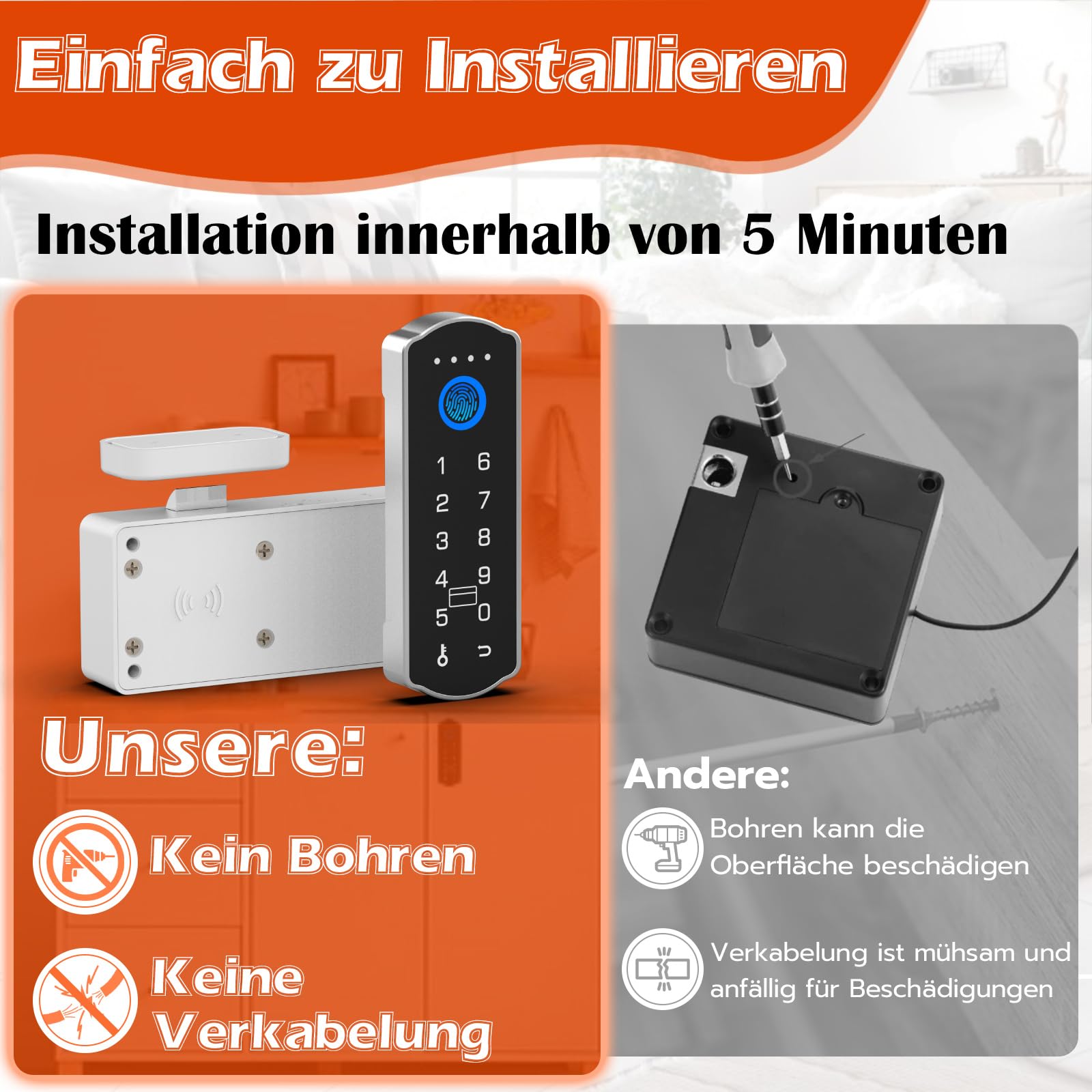 Smart Schubladenschloss, Anweller Elektronisches Möbelschloss Schrankschloss mit APP NFC Schloss Briefkastenschloss, Kindersicherung Schrank für Schrank Schublade Kasten Schließfächer Briefkasten usw