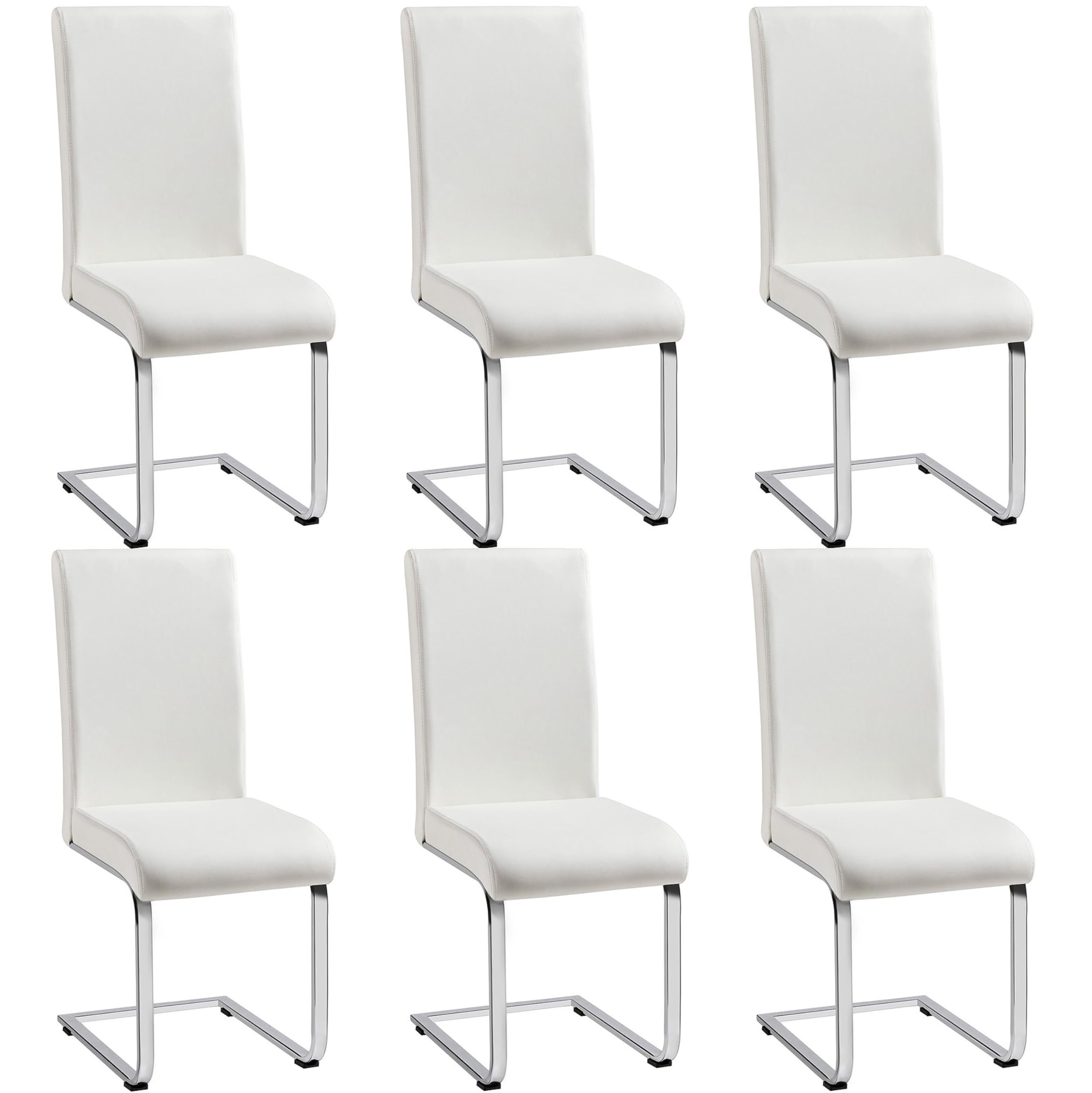Yaheetech Set 6 Sedie Imbottite Sala da Pranzo Sedie Bianche Moderne Cucina in Finta Pelle e Gambe in Metallo da Ufficio Salotto Soggiorno Portata 135 kg