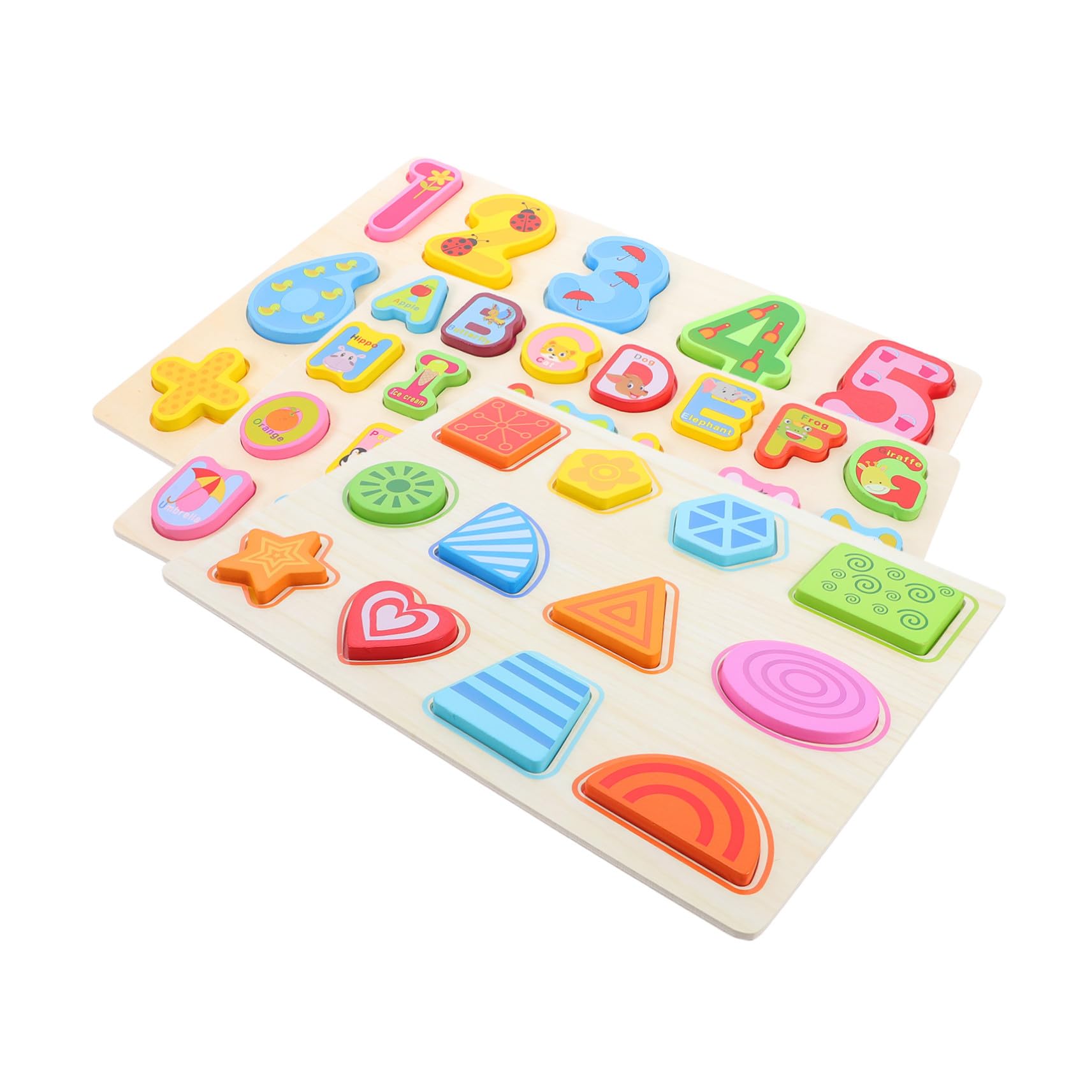 Puzzle in Legno 3 Pezzi per Bambini, Alfabeto Numeri Forme