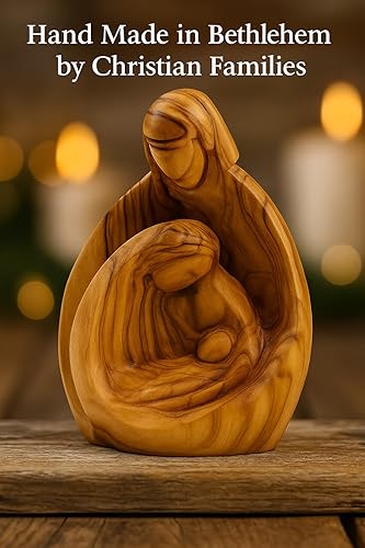 Miniatura 6 de Zuluf Estatua de madera tallada a mano de la Sagrada Familia, María, José y el Niño Jesús, 4.3 x 3.1 x 2.3 pulgadas, escultura de arte religioso