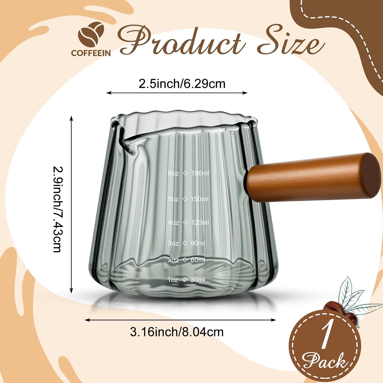 Jingmore 1 Pcs 6 Oz, Gray Espresso Shot Glass Cups with Handle
