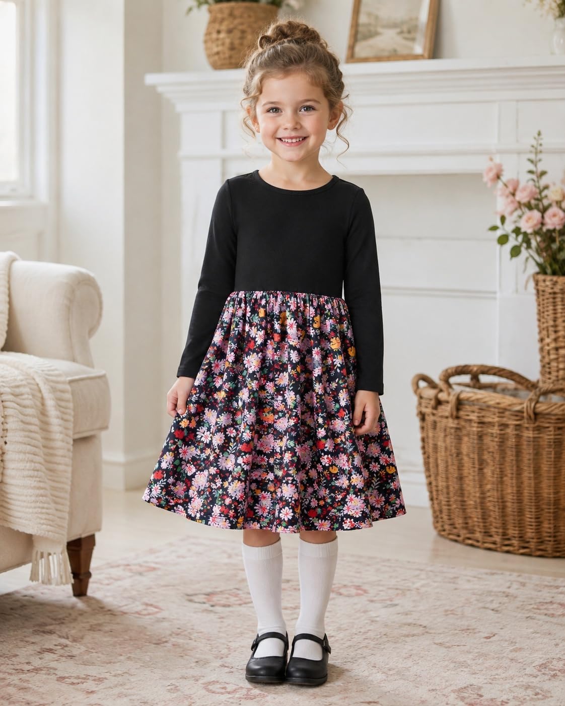Vogseek Girls Dress Toddler Fall Dress Long Sleeve Dresses Ages 3-7