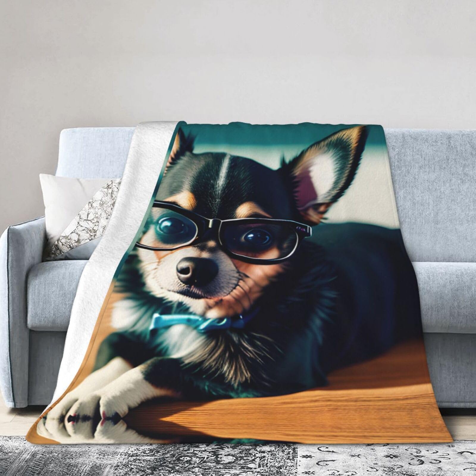 Couverture de voyage en flanelle isolante et légère avec imprimé chihuahua pour nuits fraîches
