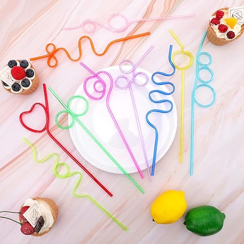 Miniatura 5 de 60 pajitas de plástico reutilizables para fiestas de niños, 60 popotes coloridos y locos y tontos, 10 diseños diferentes, para fiestas infantiles