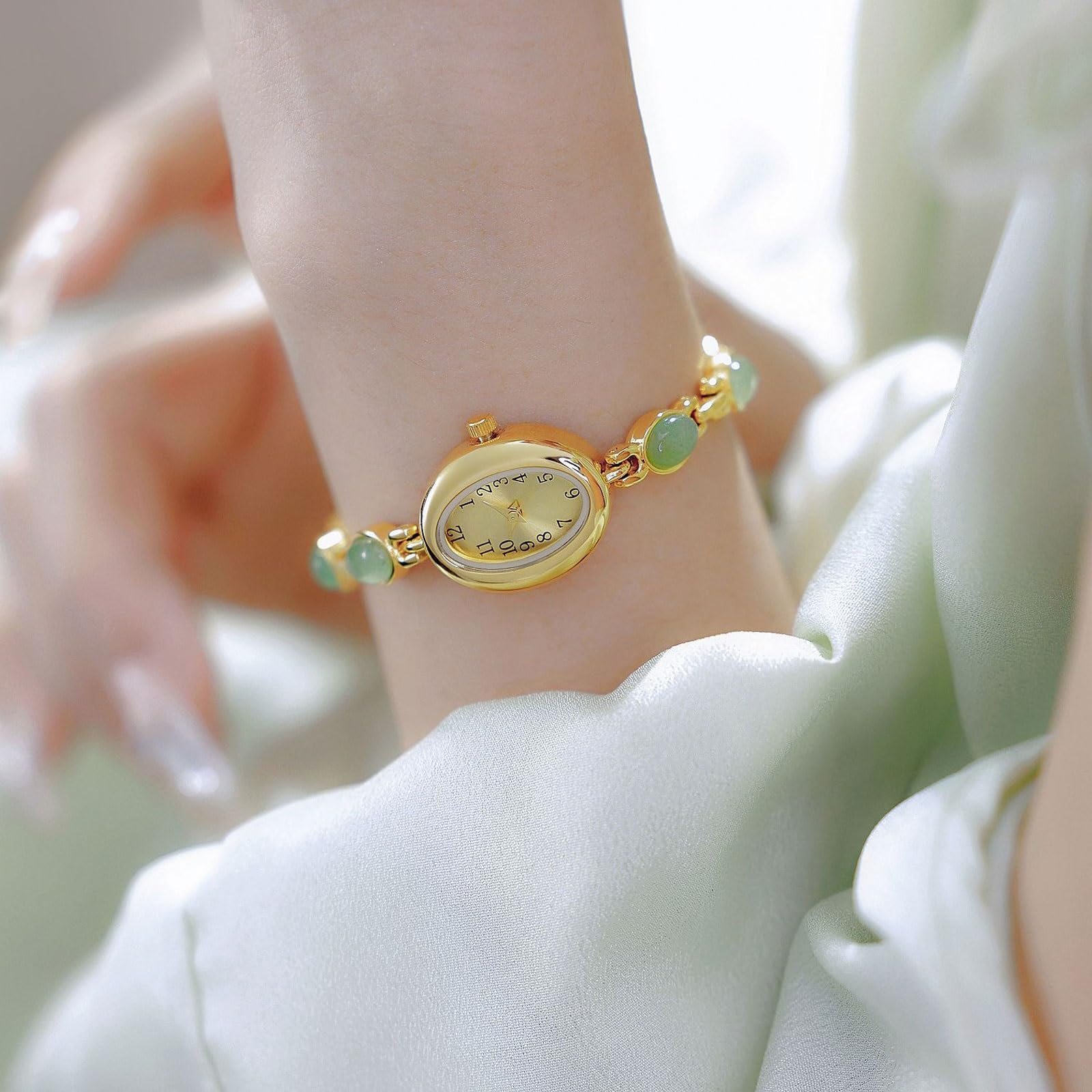 Orologio di lusso con intarsi in avventurina e nefrite, orologio al quarzo ovale, orologio con bracciale impermeabile, può essere regalato alle donne Orologio da polso