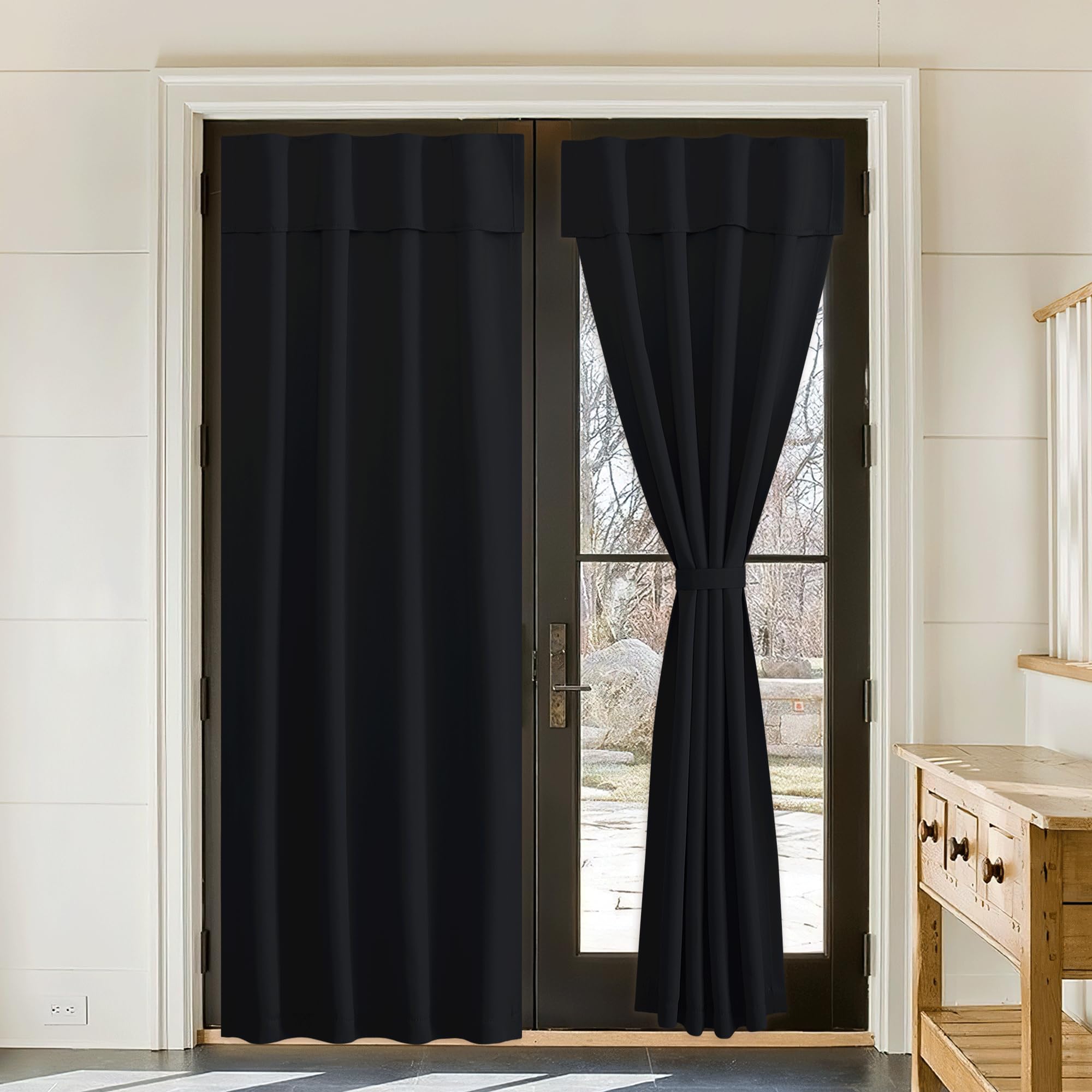 NICETOWN Blackout Curtains 72 Inches Long, Self Sticky French Door Shades for Kitchen, Window Door Cover Thermal Insulated Light Block Curtain for, 36