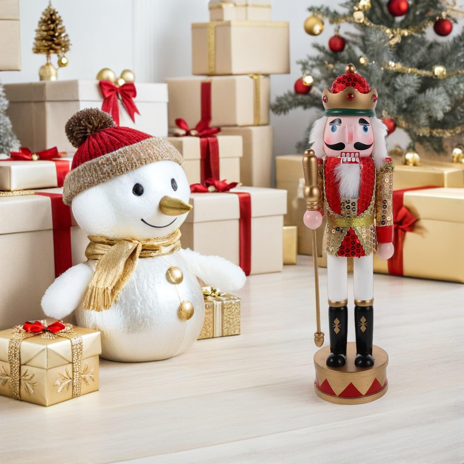 BESPORTBLE Holz Nussknacker Figur Rot Glitzer Pailletten Nussknacker Soldat Weihnachtsbaum Dekoration Tisch Ornament Weihnachts Sammlerstück
