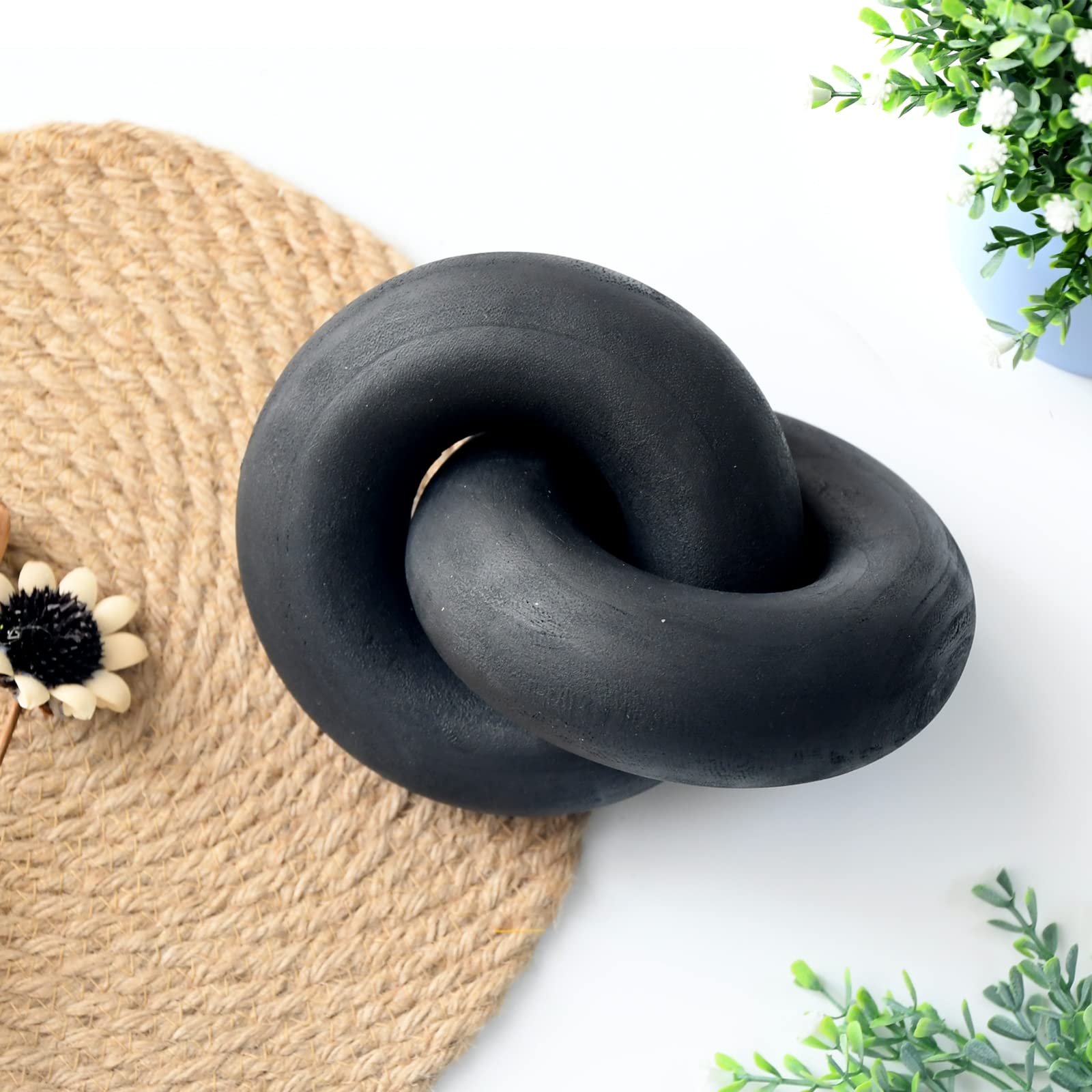 YiLiiod Wooden Knot for Coffee Table Decor Shelf Decor Boho Home Decor, Modern Farmhouse Bookshelf Decorative Objects Wood Chain Link for Living Room