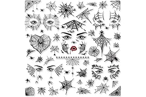 65 Count Black Lace Spider Web Tattoos for Halloween Party Decorations