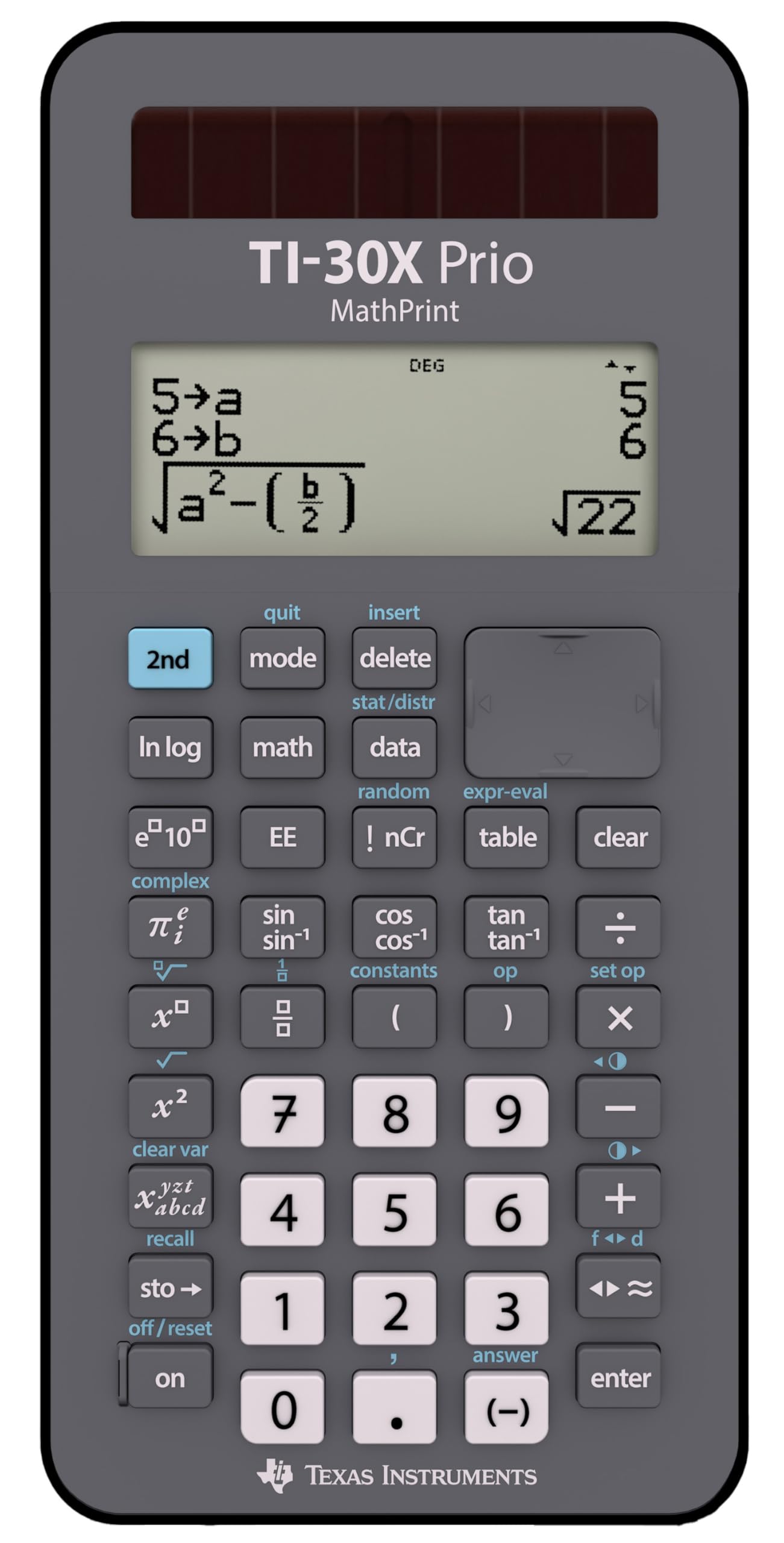 Texas TI-30X Prio MathPrint Calculatrice Scientifique Solaire Batterie Gris