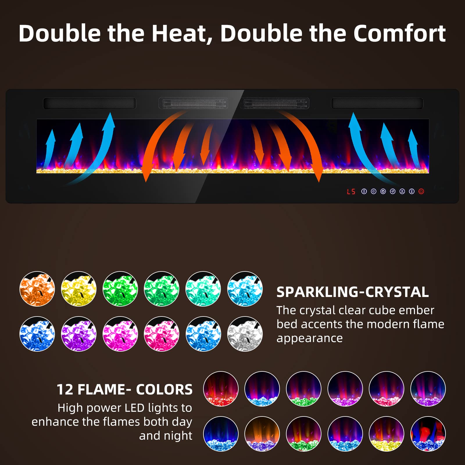 Electric Fireplace-72'' Wall Fireplace for Living Room-Fireplace Heater Insert Wall Mounted with Remote Control,Timer,12 Flame Colors,750/1500W,Ultra Thin