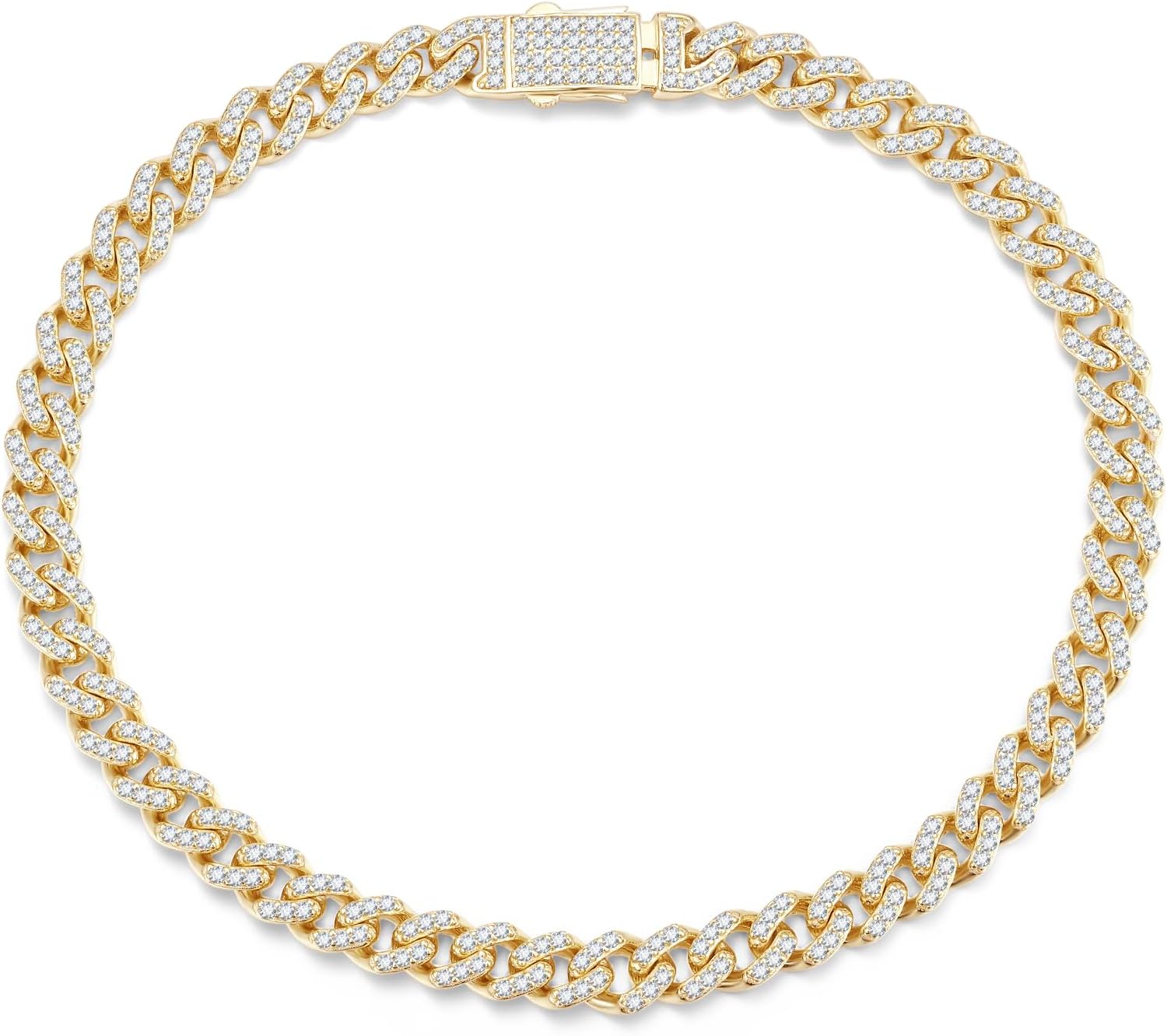 FANCIME 14k Gold Plated 925 Sterling Silver 5MM 7/7.5/8/8.5" Cuban Link Bracelet Bling CZ Bracelets Hip Hop Jewelry for Women Men Unisex