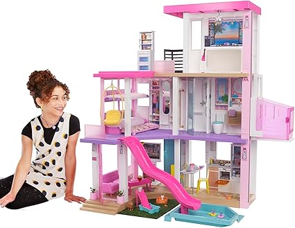 Barbie Dreamhouse (3.75-ft) 3-Story Dollhouse Playset with Pool & Slide, Party Room, Elevator, Puppy Play Area, Customizable Lights & Sounds, 75+ Pieces, Gift for 3 to 7 Year Olds (Amazon Exclusive)