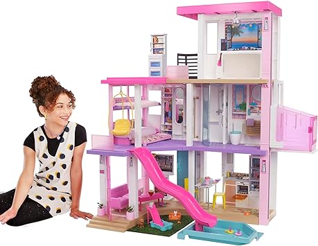 Barbie Dreamhouse (3.75-ft) 3-Story Dollhouse Playset with Pool & Slide, Party Room, Elevator, Puppy Play Area, Customizable Lights & Sounds, 75+ Pieces, Gift for 3 to 7 Year Olds (Amazon Exclusive)