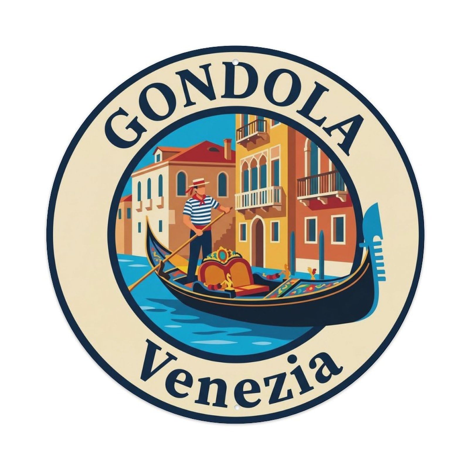 Vintage Travel Venetian Gondolier Canal Metal Tin Sign Plaque