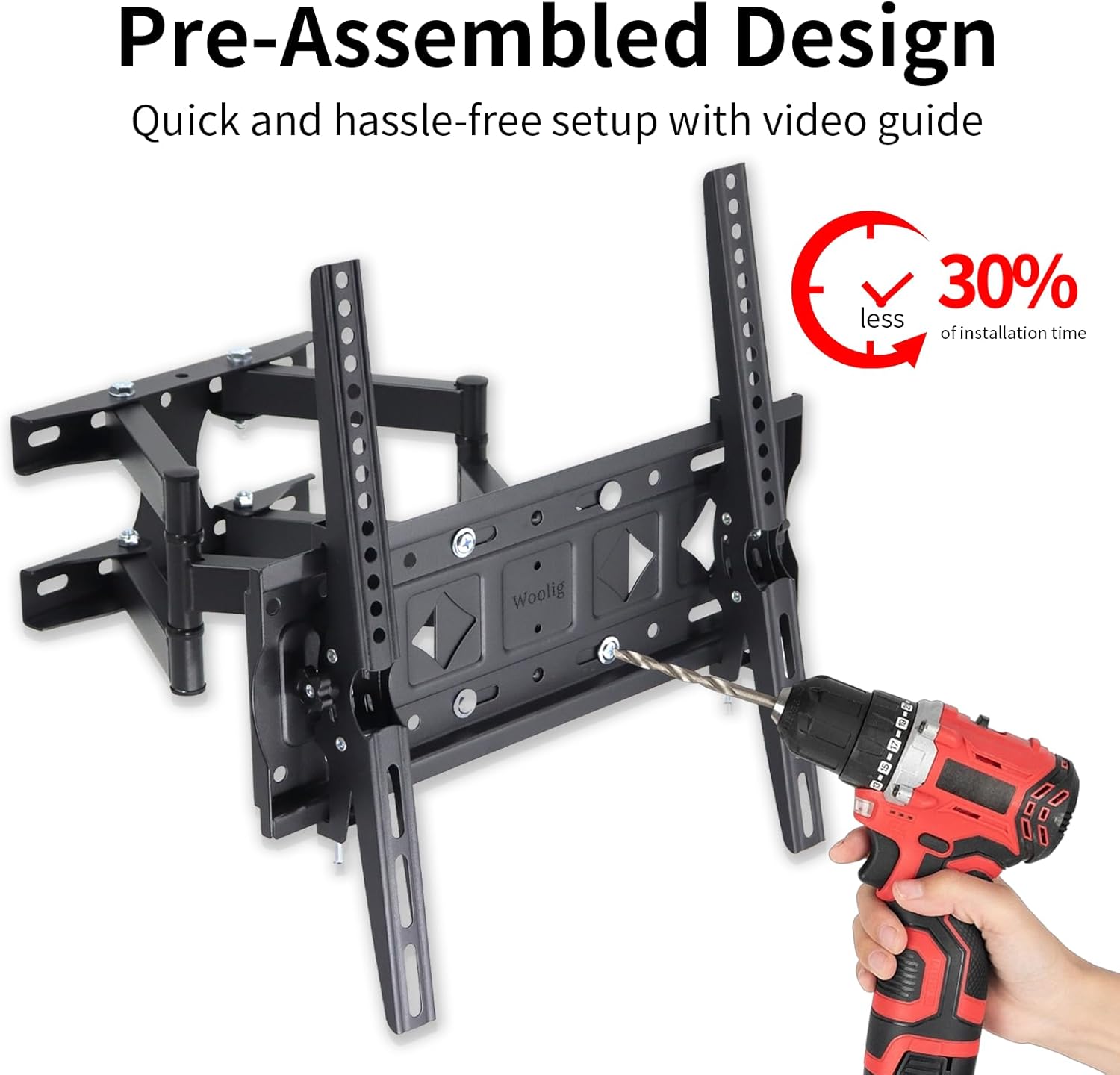 WOOLIG Mount Full Motion TV Wall Mount Bracket for 32-55 Inch LED/LCD/OLED 4K TVs, Articulating Dual Arm TV Mount with Swivel and Tilt, Max VESA 400x400mm, Holds up to 100lbs for 12/16" Studs
