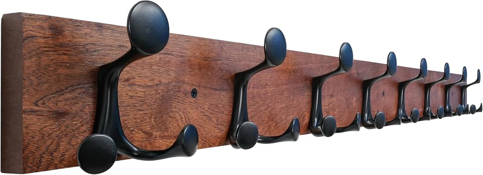 SKOLOO 43-Inch Wood Coat Rack Wall Mount with 8 Triple Hooks - Ideal for Family Entrances, Classrooms, and Pet Supplies Storage - Perfect Coat Hooks for Wall,Mahogany Sapele