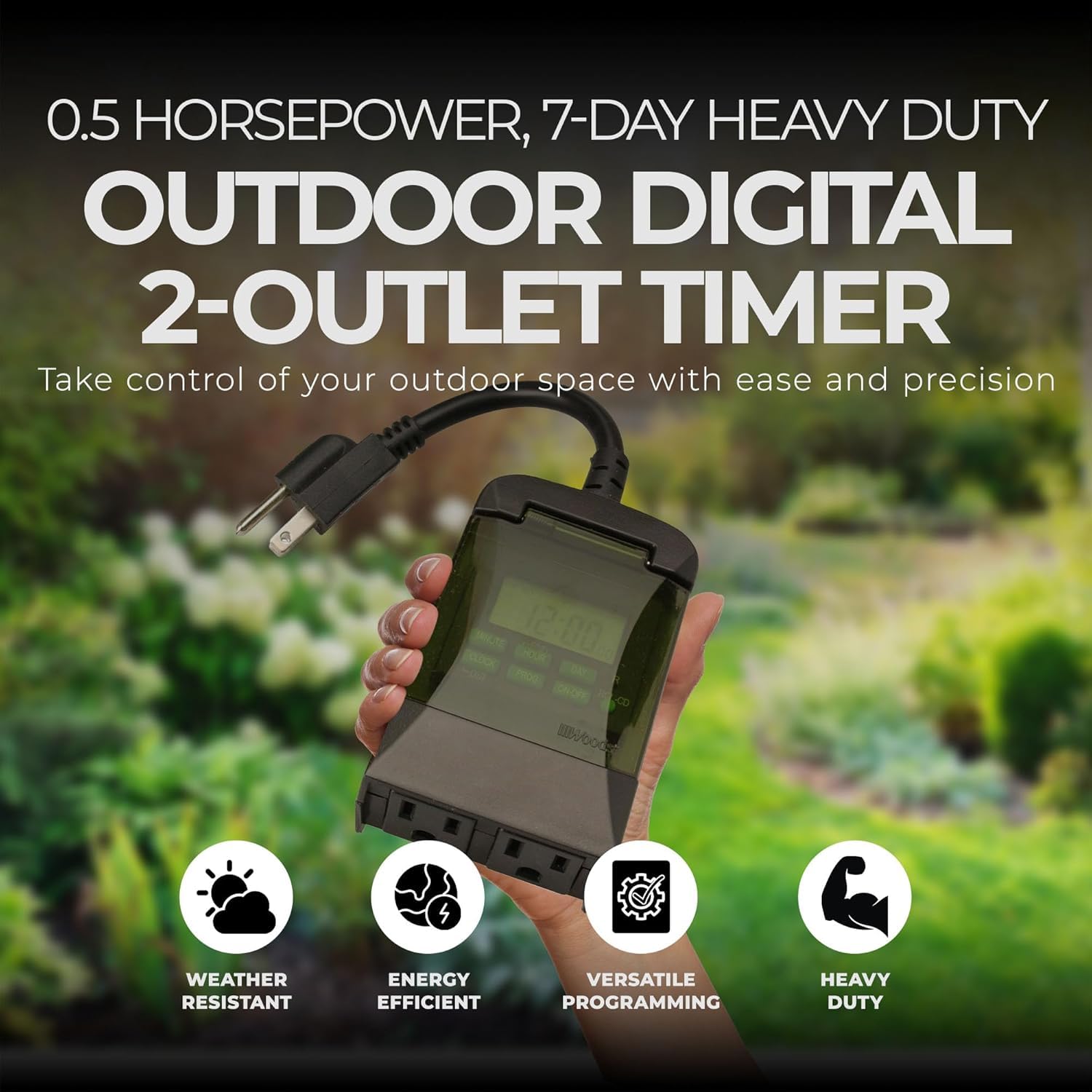 Coleman Cable Woods Digitaler Timer für den Außenbereich, 7 Tage, 2 Steckdosen, Schwarz