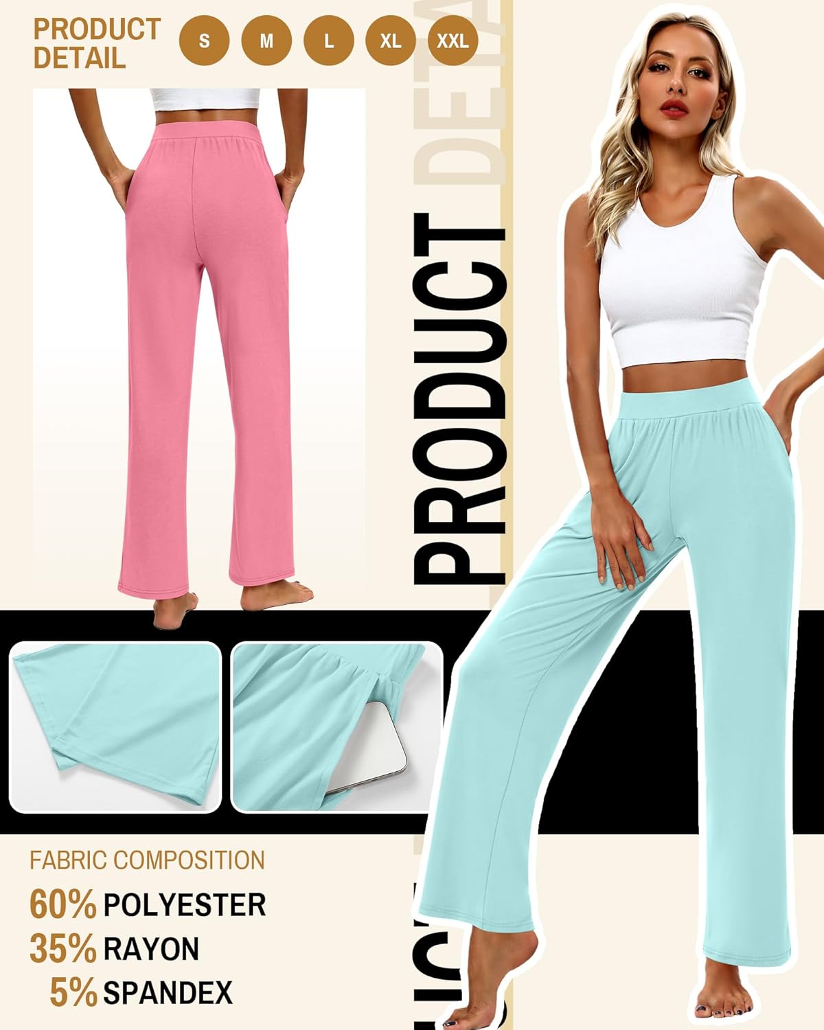 Huukeay 3 Pack Women's Lounge Pants, Cozy Wide Leg Lounge Slacks with Pockets Loose Flowy Yoga Sweatpant Workout Comfy Jogger - Image 3