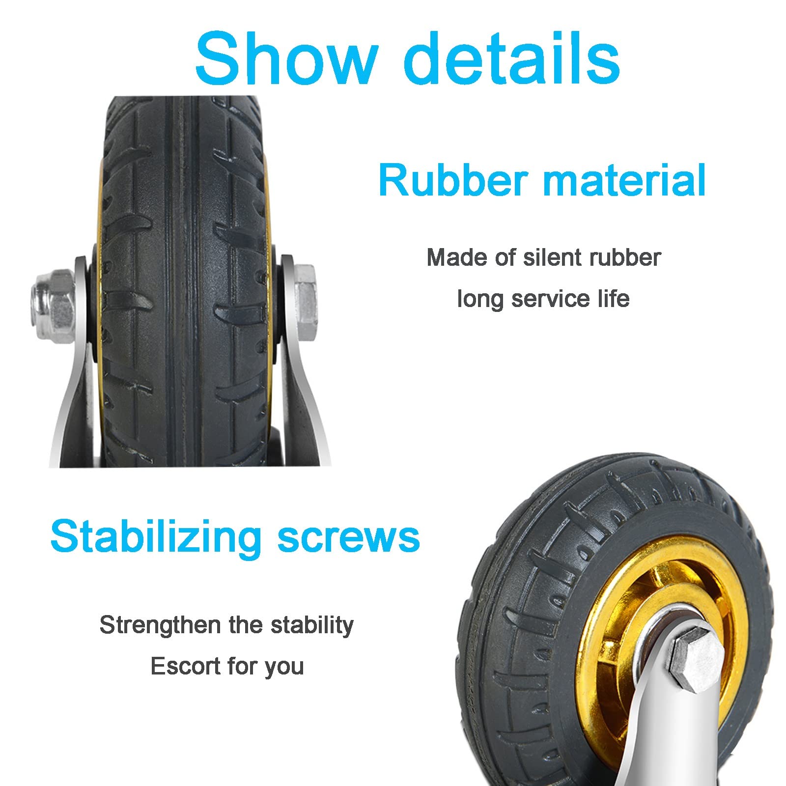 Ruote in Gomma Resistenti, piroettanti con Freno, silenziose e stabili, Facili da installare, Elevata capacità di carico, Ideali per carrelli e carichi Pesanti.