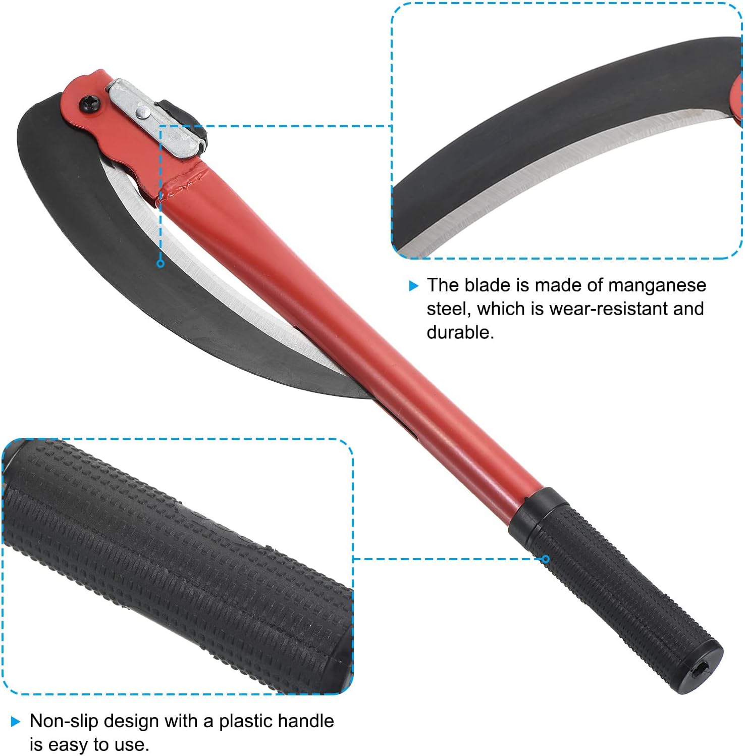 PATIKIL 17 Inch Folding Harvest Sickle, Carbon Steel Blade Weed Remover Scythe Grafting Knife Brush Cutter with 2Pcs Spare Blade for Farming