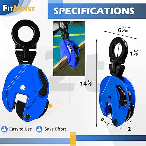 Miniatura 6 de Abrazadera de placa vertical  Abrazadera de elevación de capacidad de carga de 4400 libras  Apertura de mandíbula de 1.3 pulgadas  Abrazadera de
