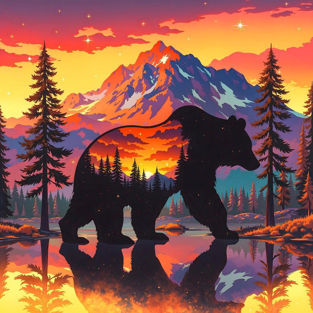GEEHEIY Paint by Numbers for Adults, Bear Painting by Numbers Kits for Adults Beginner, Sunset DIY Adult Paint by Numbers Canvas Kits for Gift Home Decor 16 x 16 inch