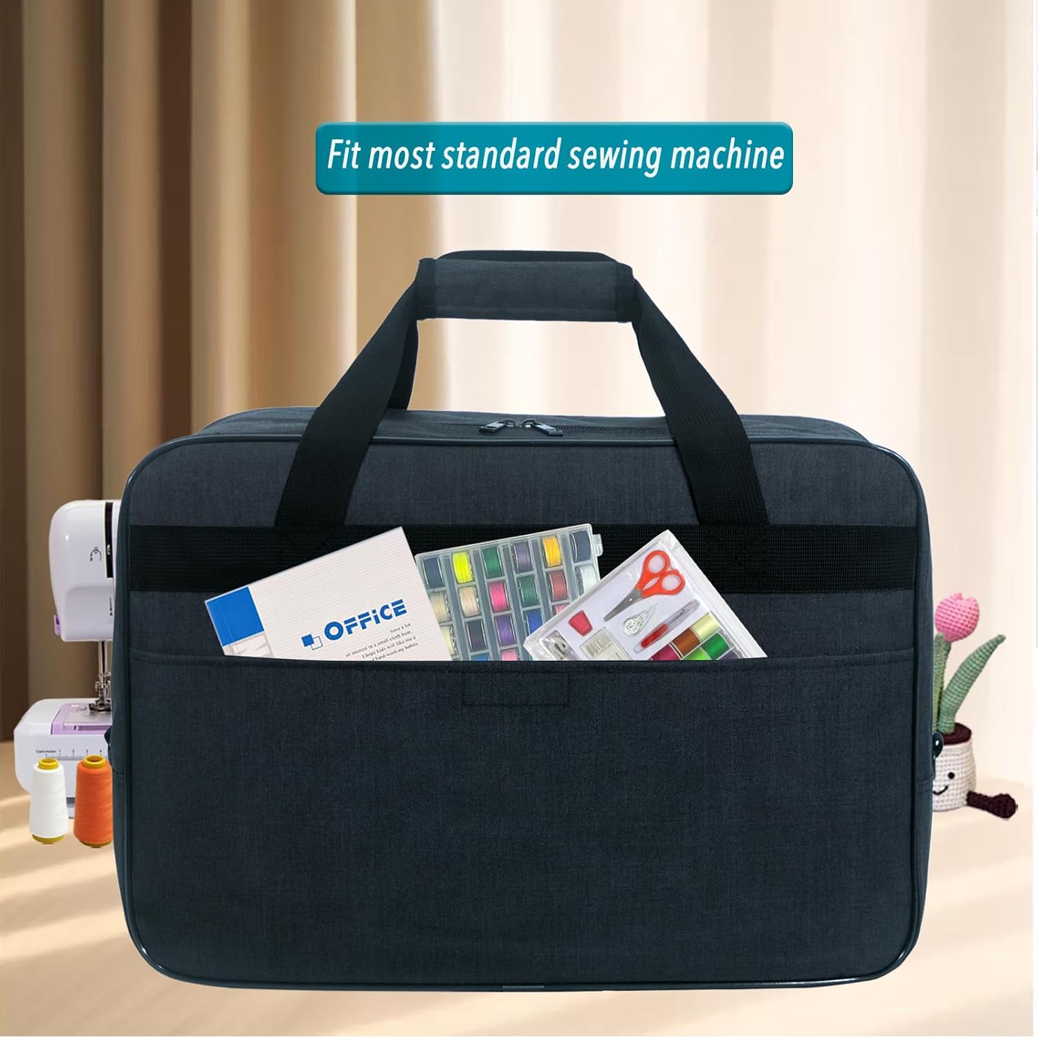 Sewing Machine Carrying Case with Padded Handles, Suitable for Most Standard Household Sewing Machines Compatible with Singer, Brother, Janome - Black