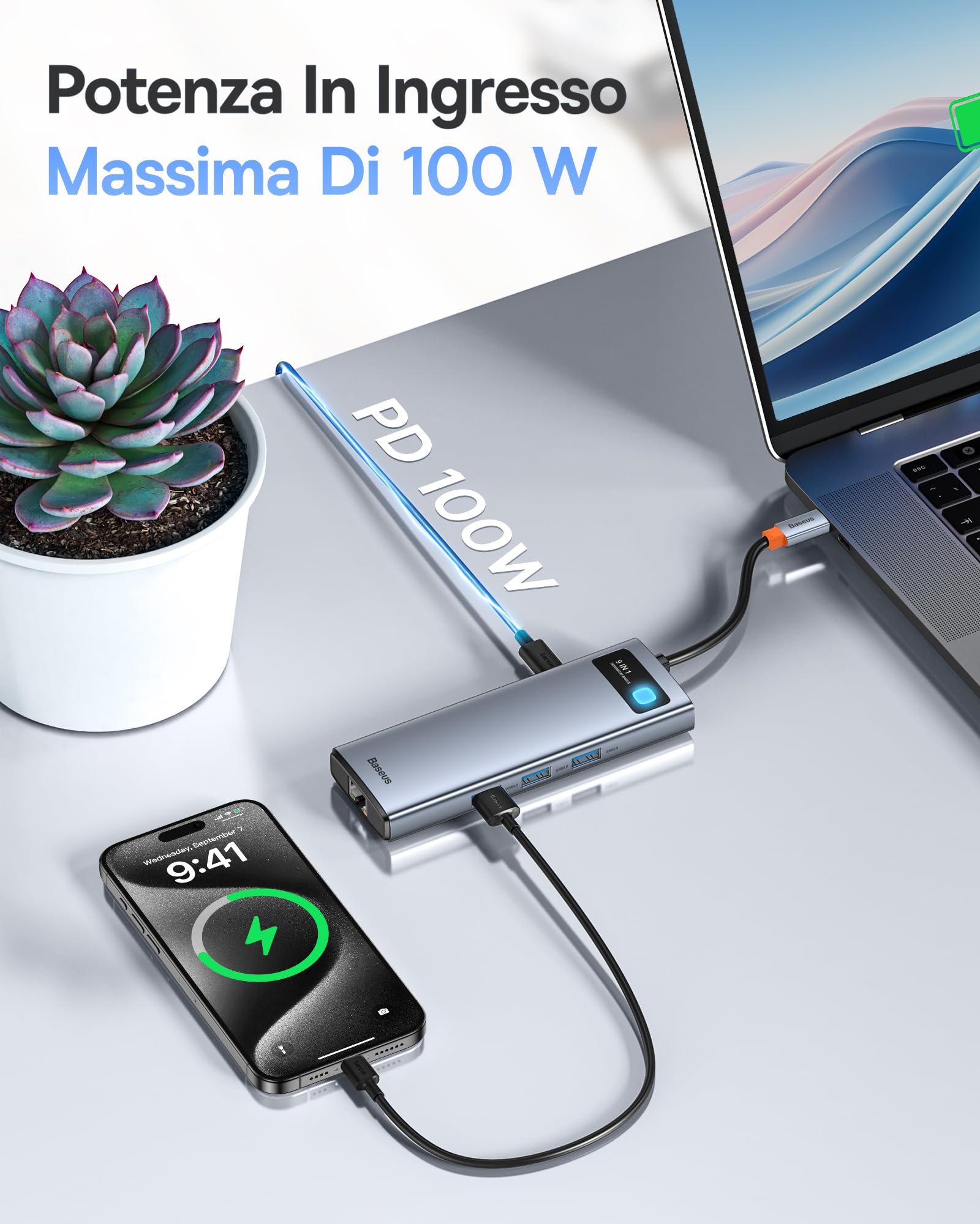 [Chip Ottimizzato] Baseus Docking Station 9 in 1 USB C 4K 120Hz, 2 Monitor HDMI, Hub USB C, Ethernet 1000 Mbp, PD 100W, TF/SD, USB 3.0, Adattatore per MacBook/Dell/HP/Lenovo e altri PC