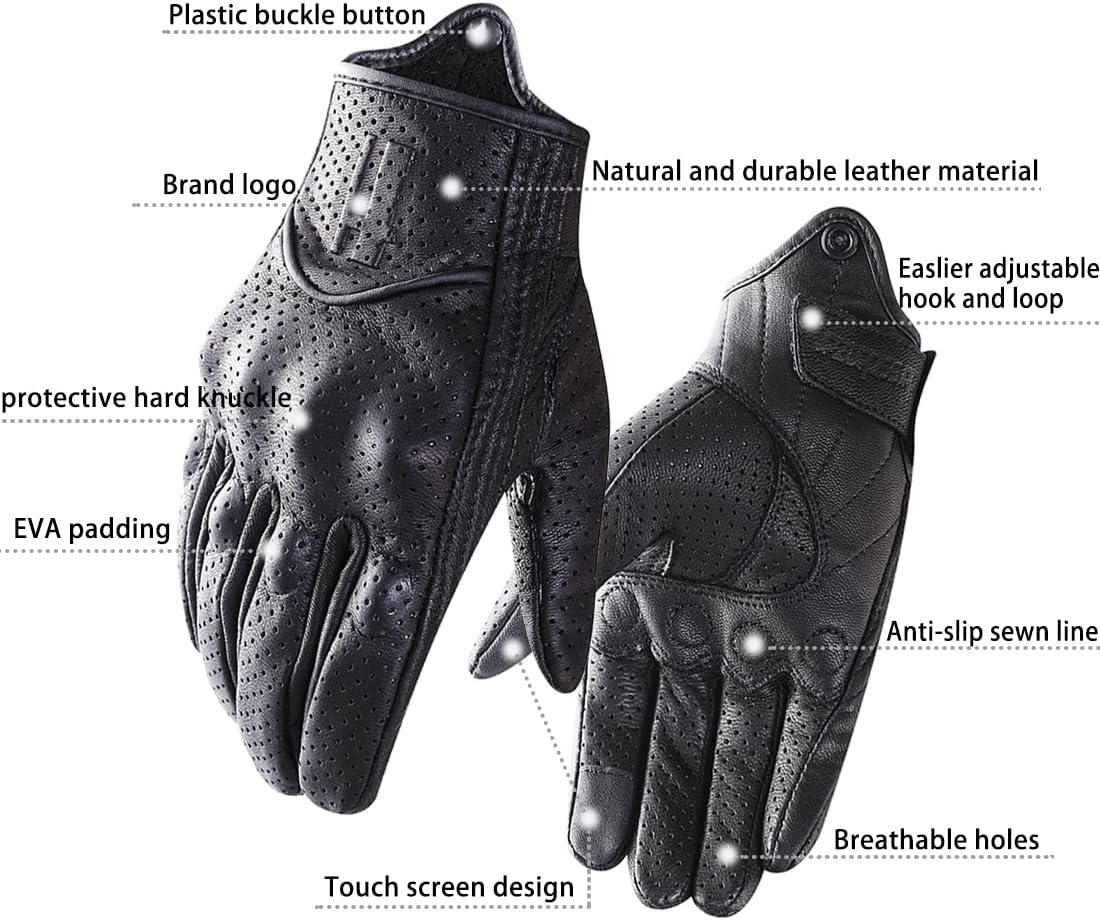 Harssidanzar Leather Motorcycle Gloves for Men Touchscreen GM028 - Image 3