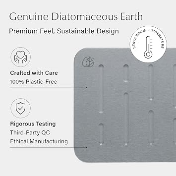Dorai Home Bath Stone Mat 23.6x15.4 – Luxury Diatomite Stone Mat, Quick-Dry, Non-Slip, Rain Ash
