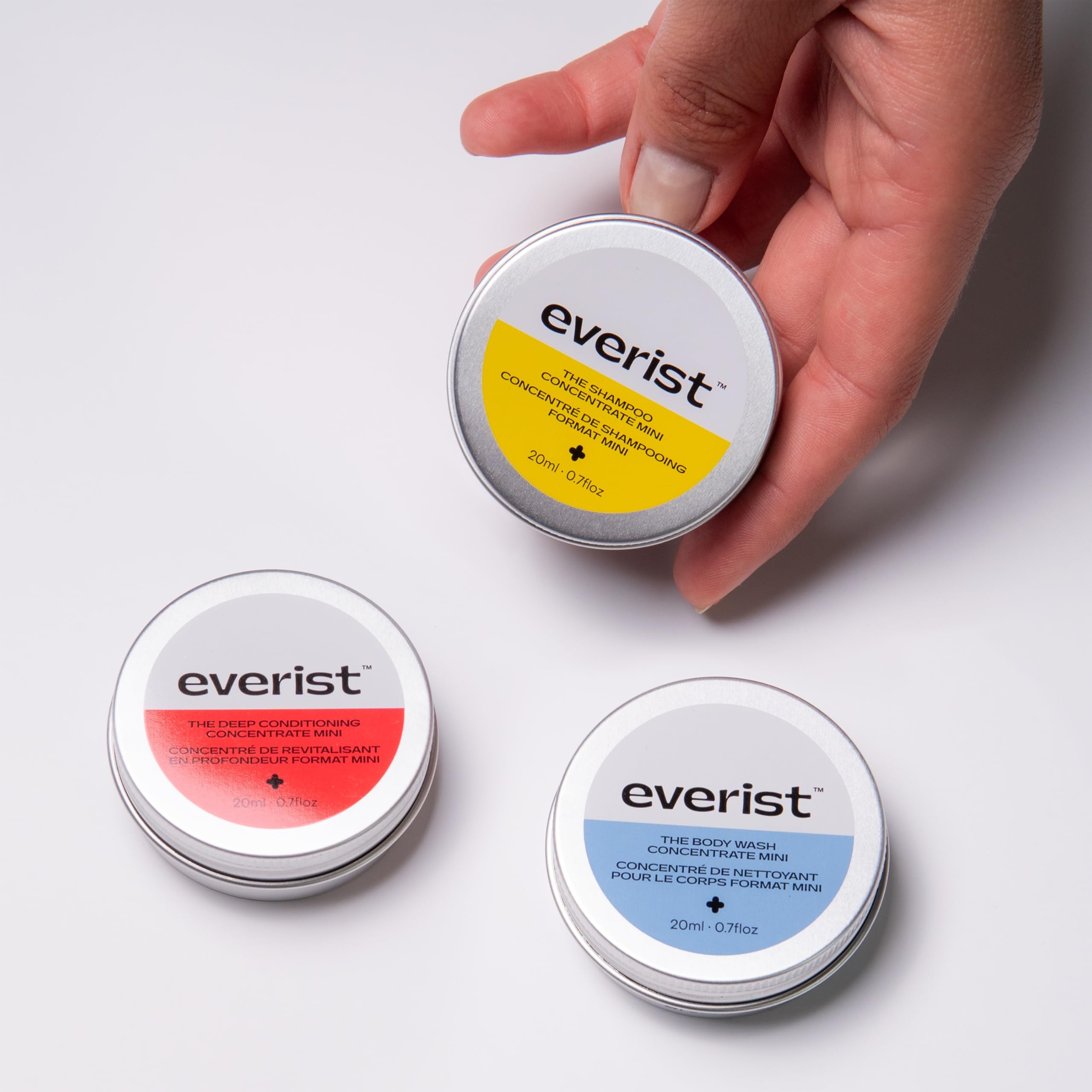 Everist The Complete Shower Kit, Strengthens & Repairs Hair, Deep Hydration & Smoothing, Shampoo, Deep Conditioner & Body Wash Concentrates, Compostable Konjac Sponge, 3.4 fl oz, Tins