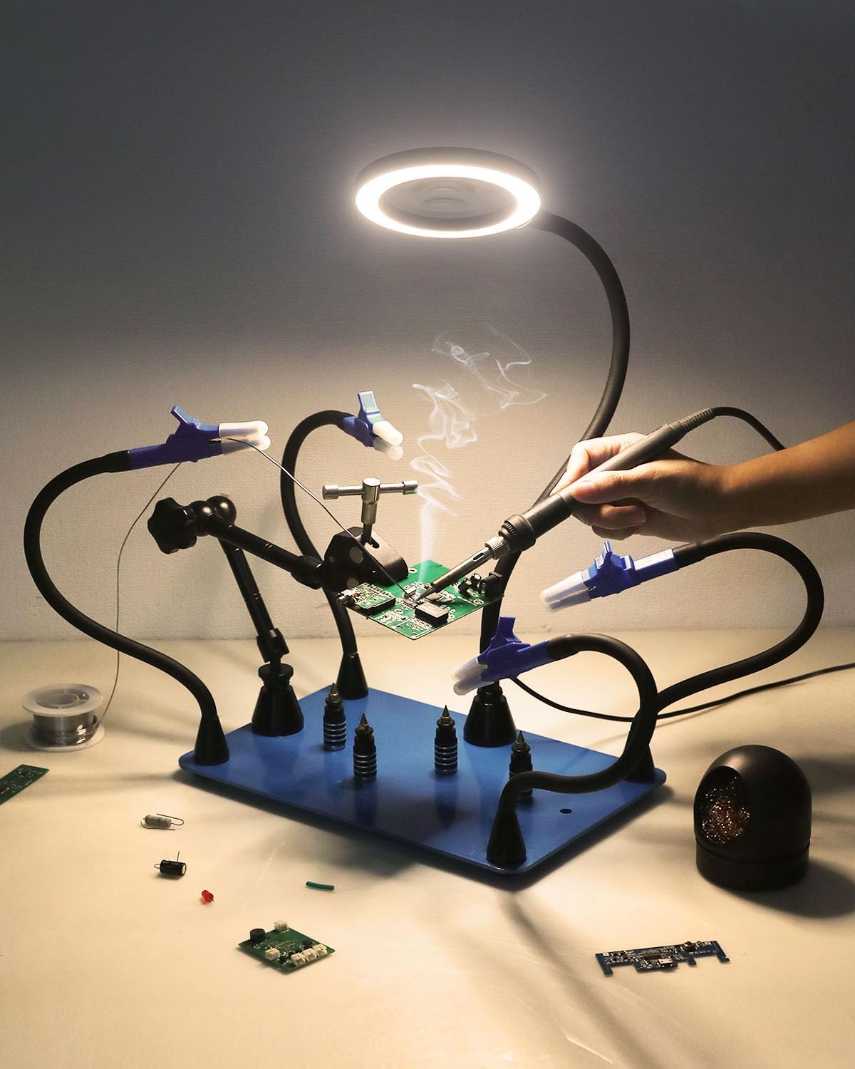 Helping Hands Soldering Tool with 6X/3X Magnifying Glass LED Light - Magnetic Third Hand for Electronics Repair,Jewelry Making,Hobby DIY Projects - Adjustable Alligator Clips & Heavy Duty Base