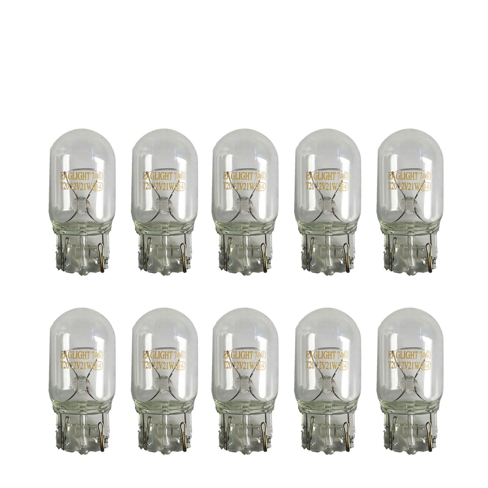 BEIWAOK 10PCS T20 7440 12V 21W Halogen Bulbs T20 7443 W21/5W Super Bright Backup Reversing Light for Car Signal Lamp 12V Amber Red (Clear 7440)
