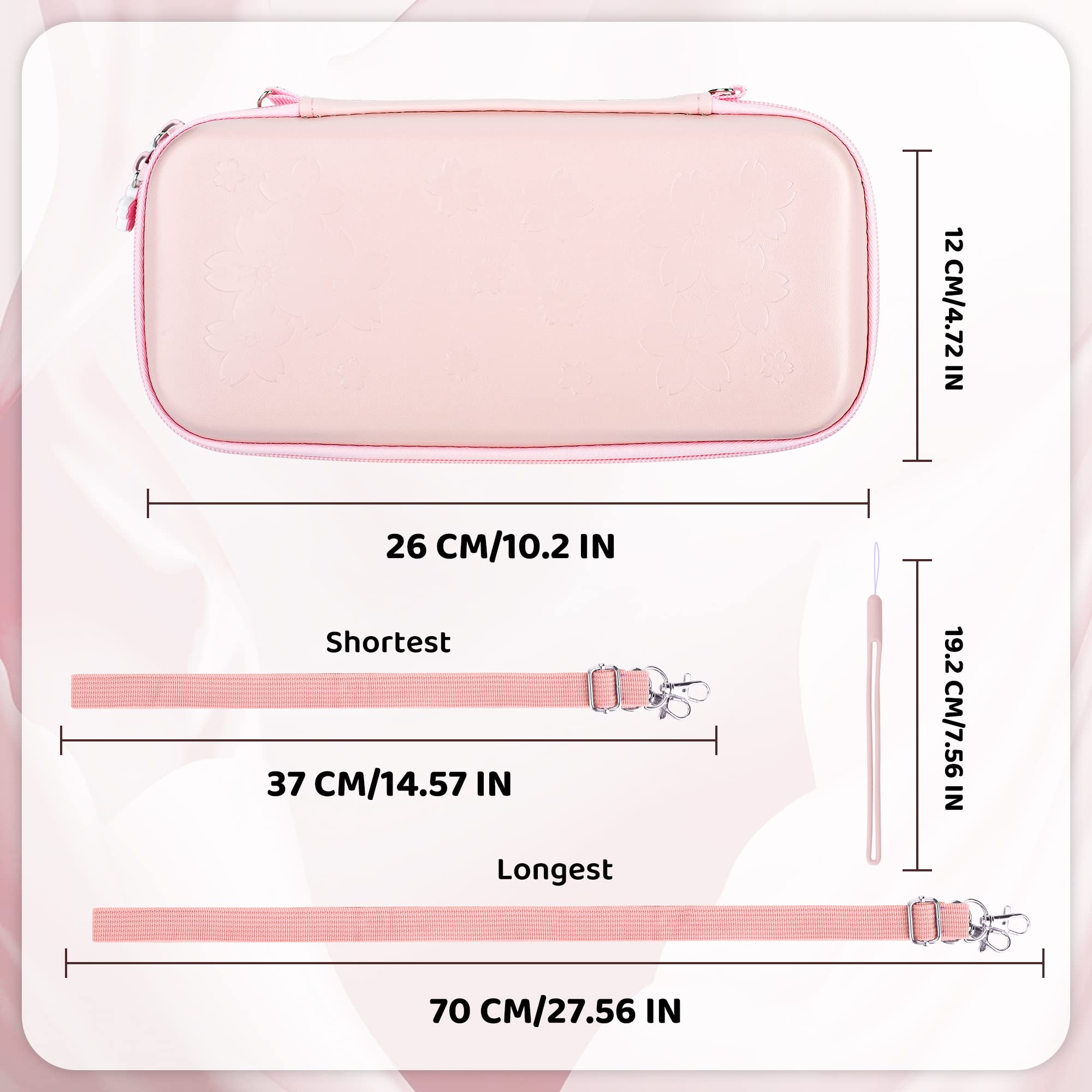 RHOTALL Custodia per Nintendo Switch OLED, custodia per Switch OLED con cover morbida, pellicola proteggi schermo, 4 tappi per pollice, cinturino da polso e tracolla, rosa