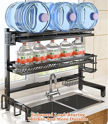 Miniatura 3 de Escurridor de platos sobre el fregadero de 2 niveles de acero inoxidable grande con soporte para utensilios, escurridor de platos para encimera de