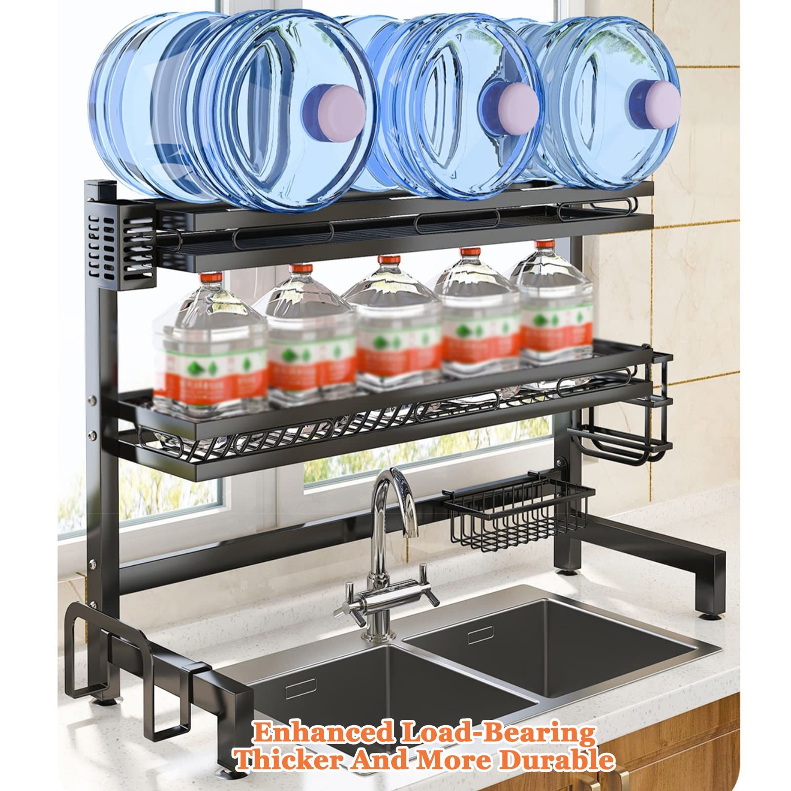 Scolapiatti da cucina nero, 2 livelli, acciaio inossidabile, con portautensili e scolapiatti | Leroy Merlin