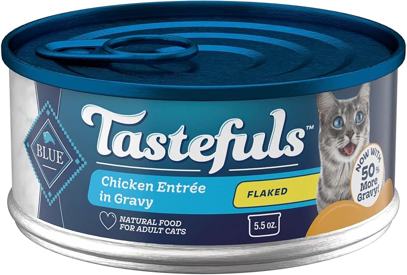 Ração úmida para gatos adultos Blue Buffalo Tastefuls com frango em flocos e molho, 156 g, pacote com 24 latas