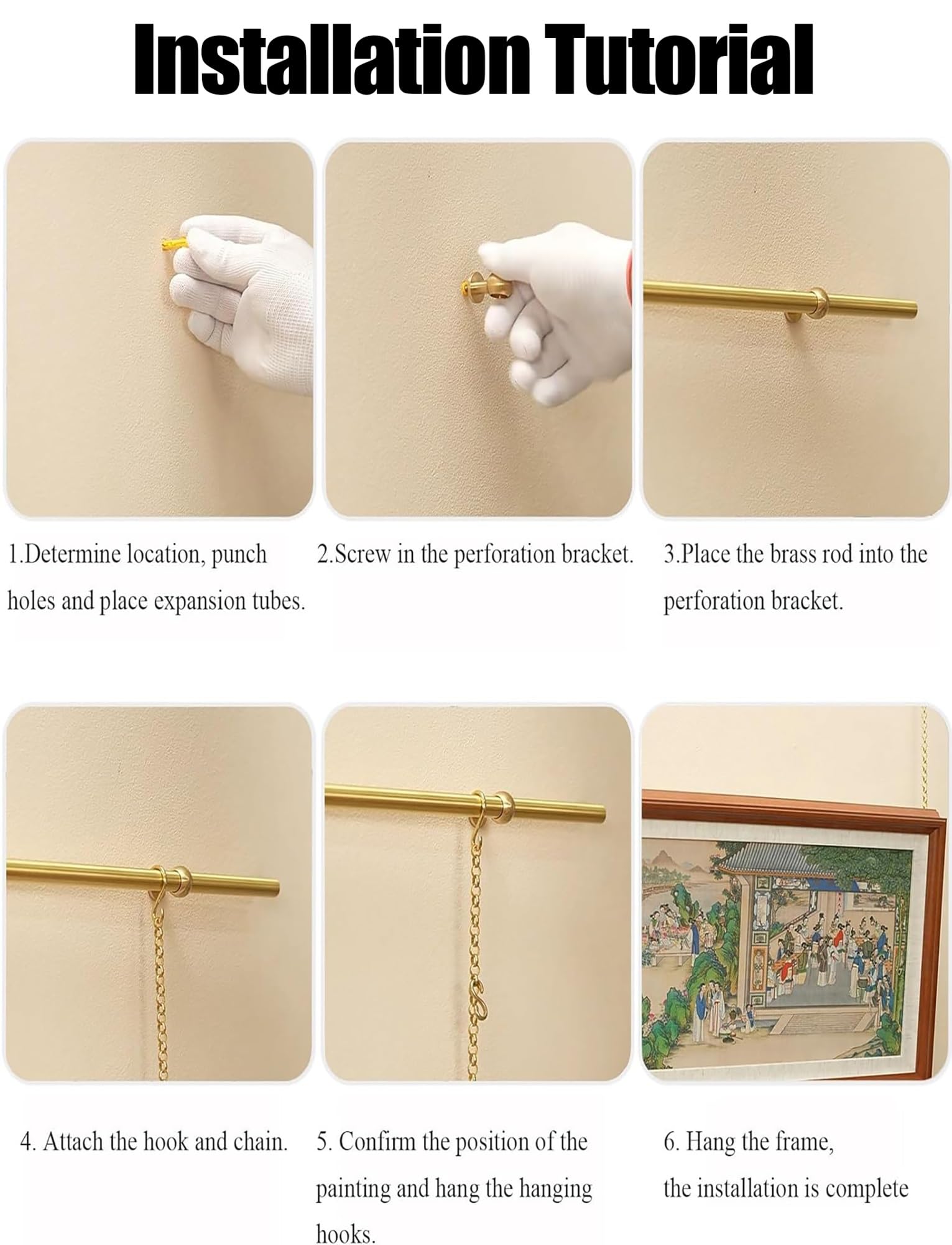 Sistema para colgar cuadros con ganchos y cadenas ajustables, pista de arte de pared de 190 cm para el hogar, galería, exhibiciones de museos e instalación de rieles de fotos